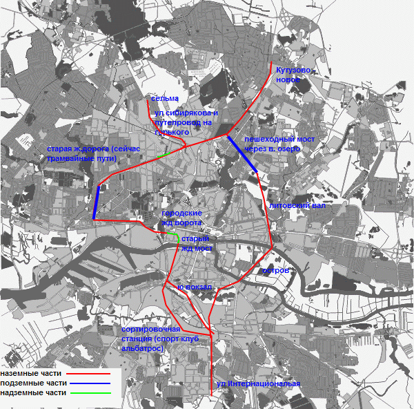 Вариант схемы линий ЛМ в Калининграде. Разработана и изготовлена: Антон Довнар а.к.а. Feamir, 2004